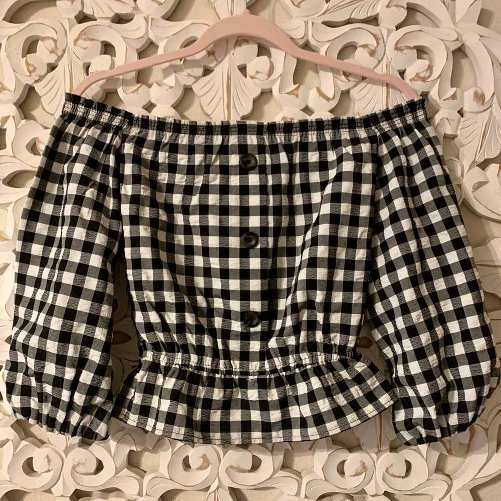 H&M Black & White Off-Shoulder Top Size XS - Picture 2 of 5